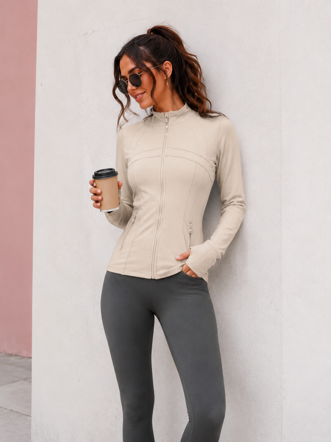 Activewear Full Zip Walking Top Sand