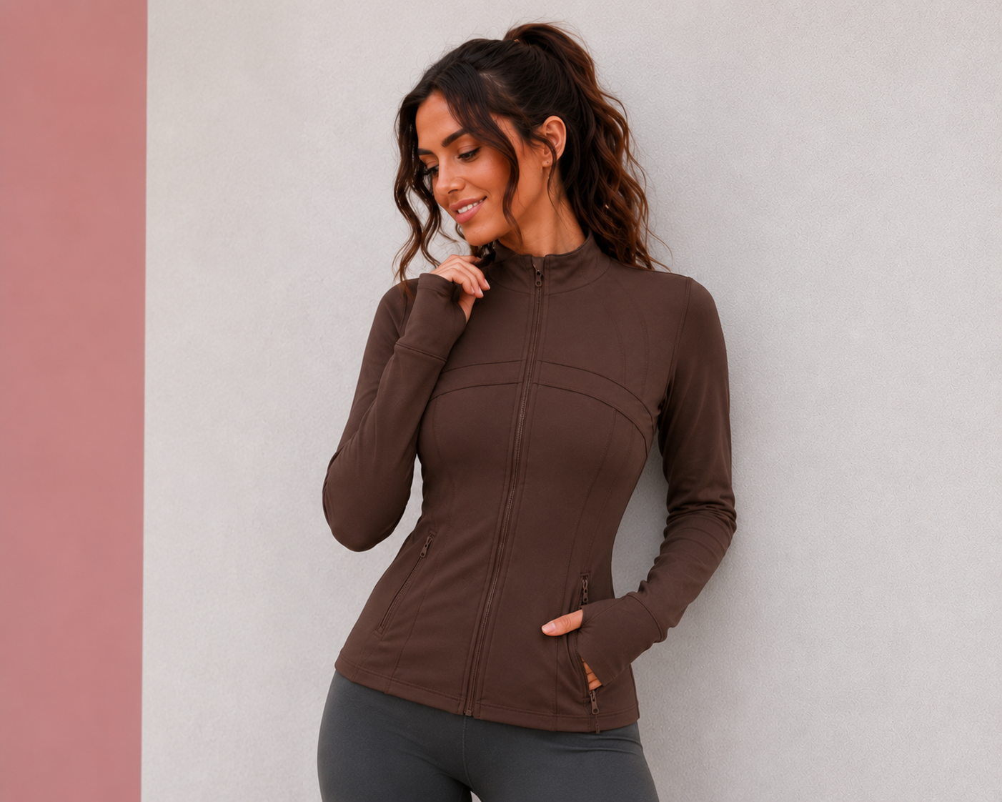 Activewear Full Zip Walking Top Brown
