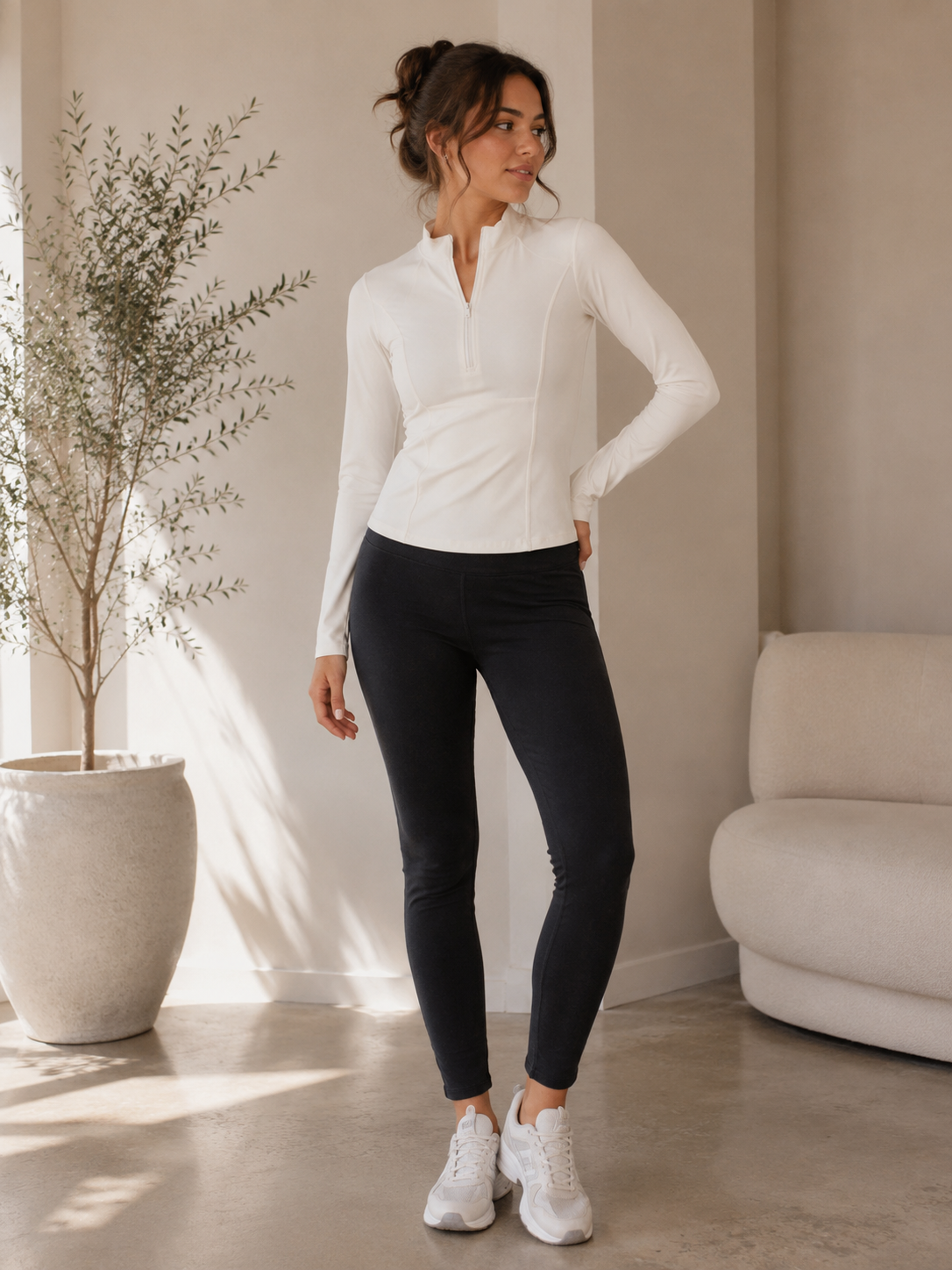 Active Zip Performance Top - White