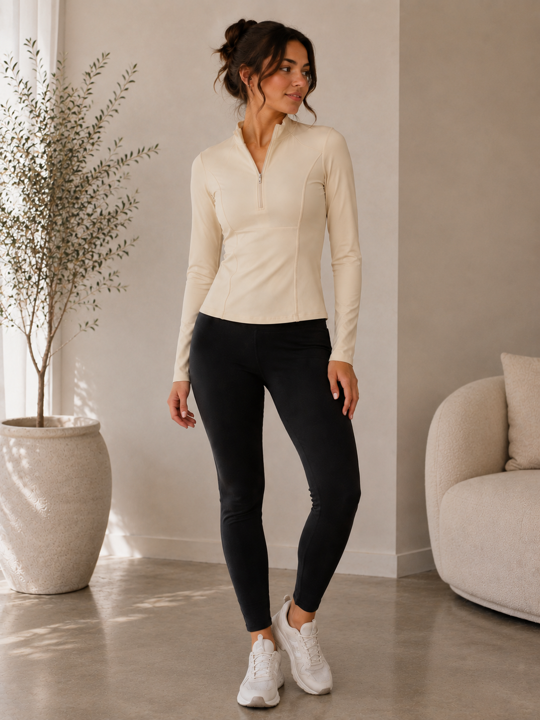 Active Zip Performance Top - Ecru