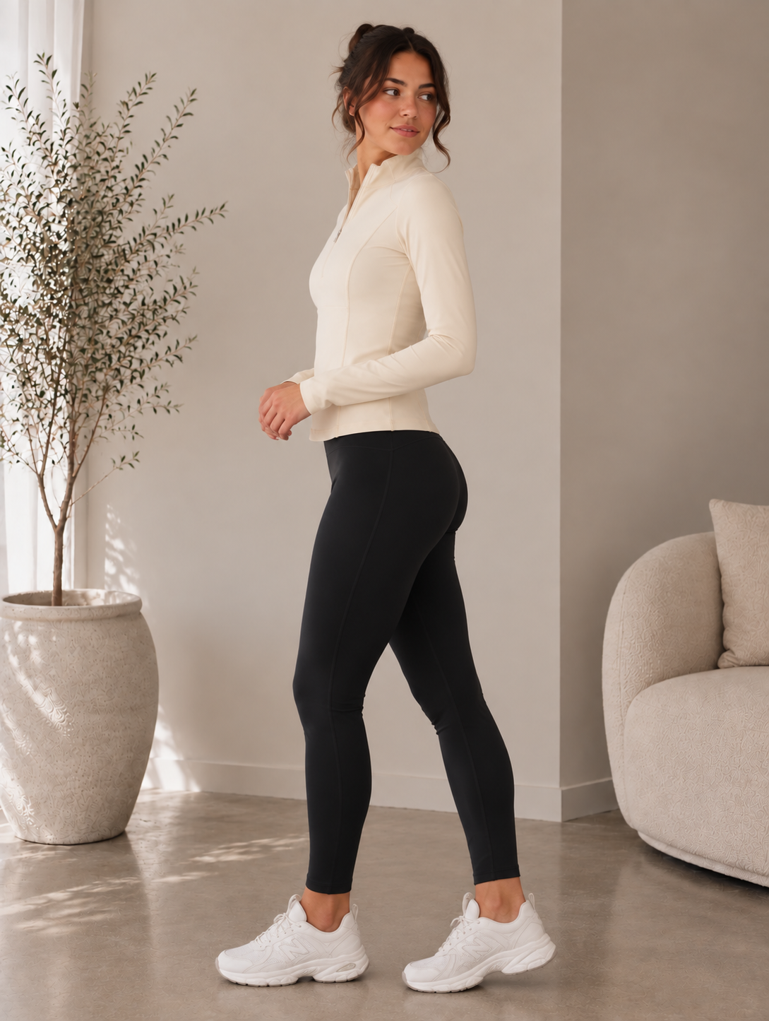 Active Zip Performance Top - Ecru