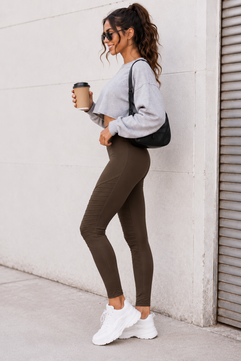 Biker Leggings Brown Faux Leather