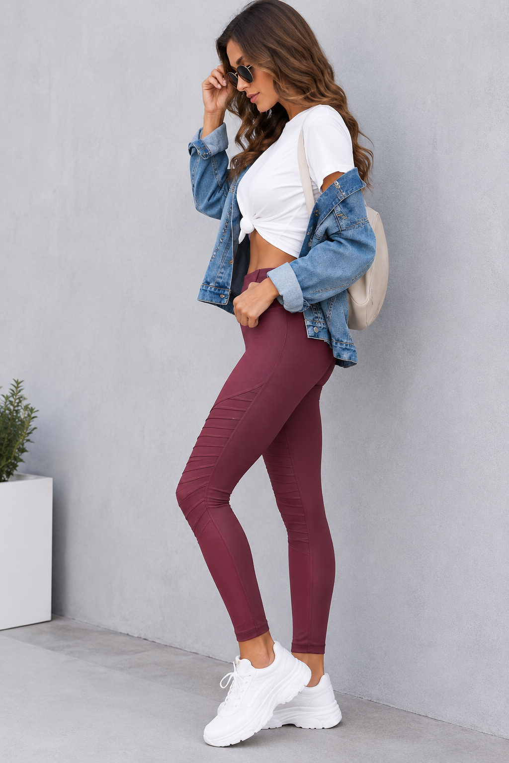 Biker Leggings Wine Faux Leather