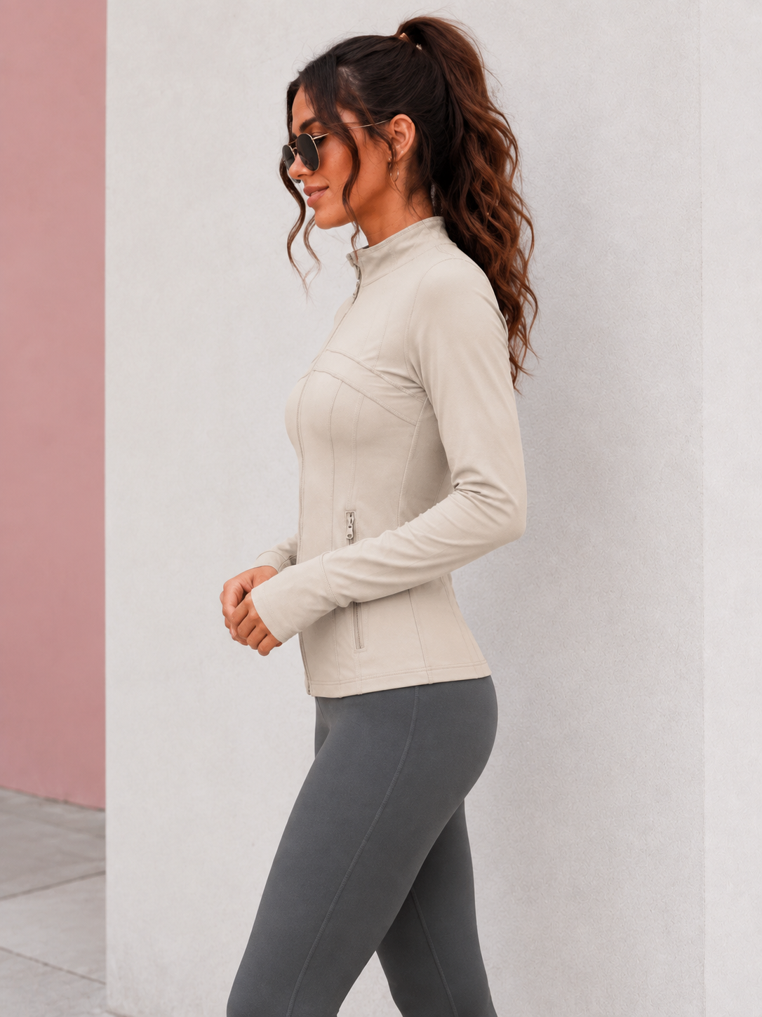 Activewear Full Zip Walking Top Sand