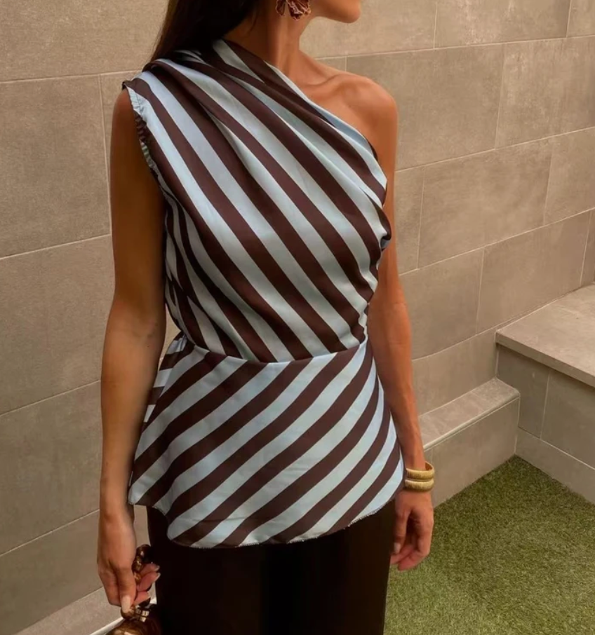 Shoulder Stripe Top Blue/Brown